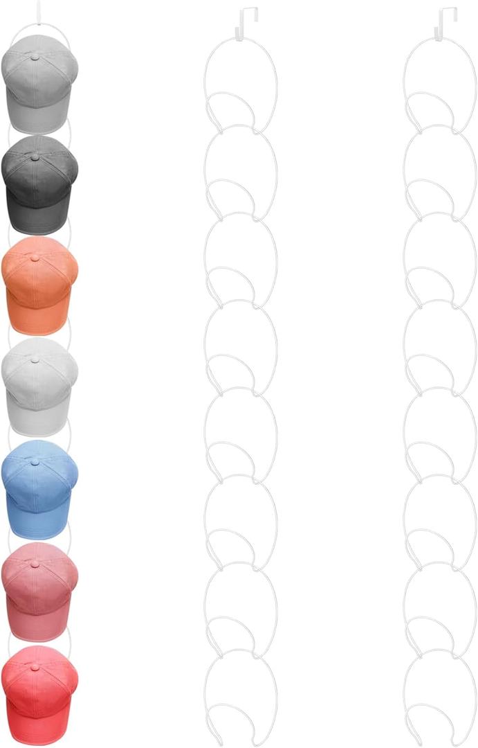 Yerliker 16 Pieces Hat Rack Wig Holder over The Door Baseball Hat Holder Wall Mounted Hanging Wig Organizer for Closet Display Storage Rack with 2 Hooks for Tie Scarf(White)