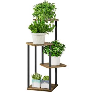 AZERPIAN Plant Stand 4 Tier Indoor Metal Flower Shelf for Multiple Plants Corner Tall Flower Holders for Patio Garden Living Room Balcony Bedroom, Black (4 Tier-Black)