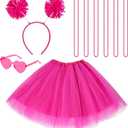 Sucrain Tutu Costume Accessories Set, Spirit Day Pom Pom Headband Necklaces Heart Sunglasses Tutu Wear for Women Party