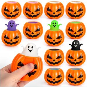 SpringFlower 12Pcs Halloween Pumpkin Squishy Toys, Halloween Party Favors Goodie Bag Stuffers Fillers, Trick or Treat Toys, Stress Relief Ghost Toys 6 Assorted Colors for Kids Adults