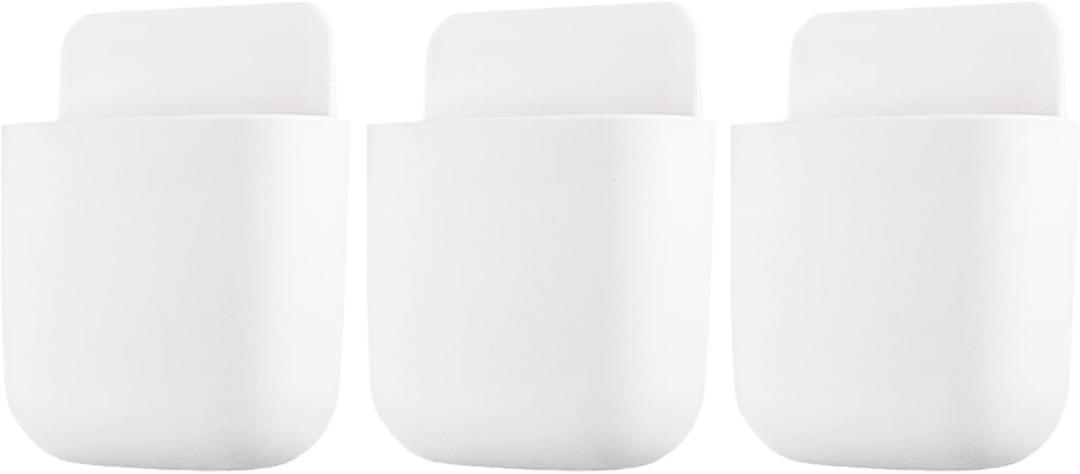 3 Pcs Remote Control Holder, Wall Mount Pen Holder Hole-Free Self Adhesive Phone Charging Organizer Pencil Storage Containers for Home Office School Supply Orgaizer (White