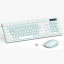Wireless Keyboard and Mouse Combo, FullSized Wireless Keyboard and Adjustable DPI Mouse, 2.4GHz USB Receiver, Keyboard and Mouse for PC, Windows, Desktop, Laptop (Mint Green and White)