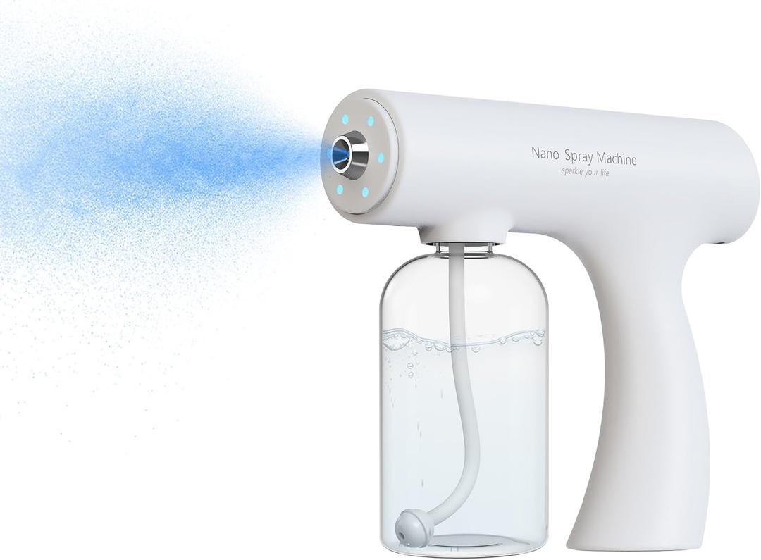 Nano Spray Machine Blue Ray Mist Sprayer Gun Handheld Cordless Rechargeable Atomize (White, N9S)