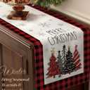 Xmas Tree Christmas Table Runner - 13x72 Buffalo Plaid Christmas Tree Table Runner with Snowflake Merry Xmas Decor, Vintage Farmhouse Rustic Winter Decoration for Home Kitchen Dinner Party