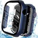 3 x YMHML Case Compatible for Apple Watch Series 9/8/7 45mm with Tempered Glass Screen Protector, Hard PC Full Touch Sensitive Protective Cover Slim Bumper for iWatch Accessories, Blue