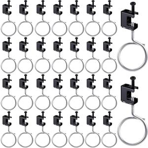 Tandefio 50 Set 1/4" x 20 Spring Steel Beam Clamps Metal Beam Hangers Bolt on Clamp with Metal Machine Threaded Bridle Rings for Pipe Cable Woodworking Tool (Black,2 Inch Bridle Rings)