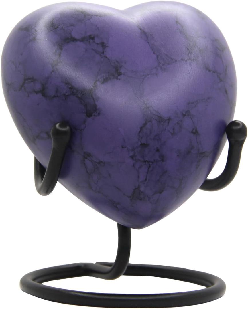 Heart Urn for Human Ashes  Small Purple Marble Keepsake with Stand  Mini Cremation Urn for Women, Men, Infants  Elegant Heart-Shaped Memorial
