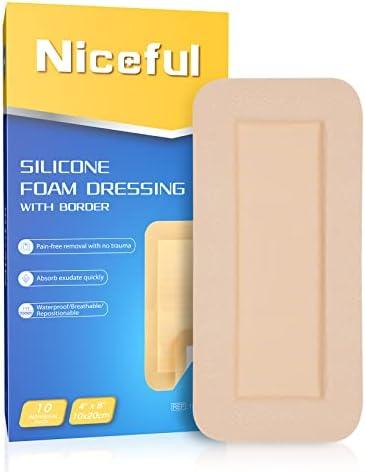Silicone Foam Dressing 4"x8"(10 Count) | Large Bandages for Wound Care/Bed Sores/Post-Surgery