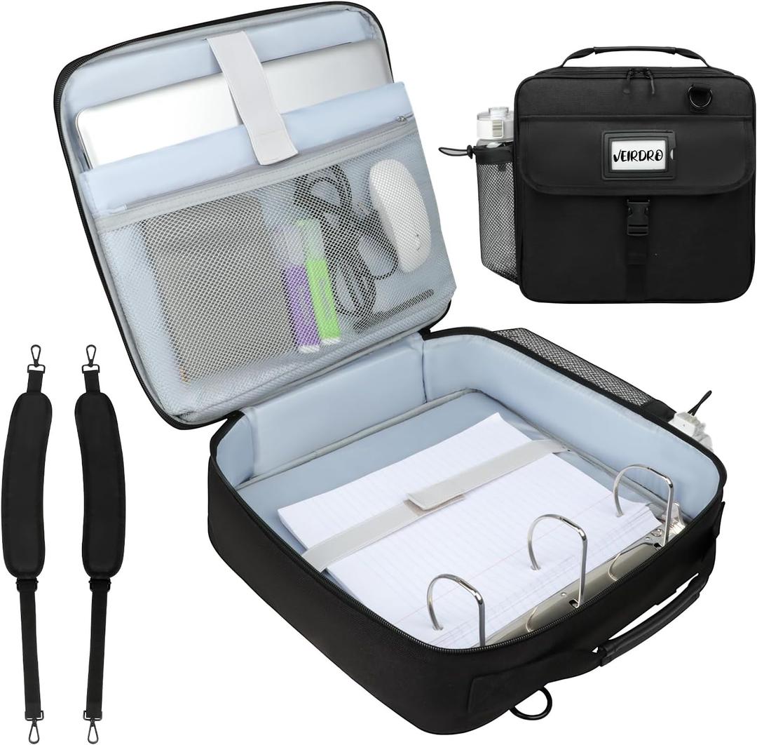 3 Inch D-Ring Zipper Binder Backpack for 700+ Sheets Capacity& 13 Inch Laptop Compartment, Detachable 3-Ring Zip Up Binder Bag with Backpack Straps& Water Bottle Pocket for School (Black)