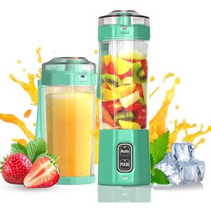Portable Blender, 360 Watt Personal Blenders with Pulse Mode, Shakes and Smoothies, 6000mAh, BPA Free 24 Oz Blender Cup with 6 Blades and Lid, USB-C, Self Cleaning Portable Juicer, Light green
