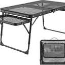 Camping Table Grill Table with Table Extension Board Adjustable Height Folding Tables Mesh Top Portable Grill for Outdoor Indoor Beach BBQ Picnic Travel RV Black