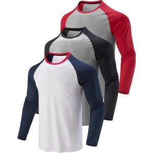 3 Pack: Men's Dry Fit Long Sleeve T Shirts, Lightweight Athletic Performance Tops with Thumb Holes Hiking