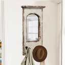 Rustic Entryway Arched Wall Mirrors with 3 Metal Hooks 12" x 22", Hanging Distressed White Wood Frame Farmhouse Bathroom Mirrors for Vanity, Ornate Mirror Wall Decor Living Room