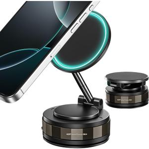 2 x 360 Adjustable Vacuum Magnetic Phone Holder for Your Car, Suction Cup Phone Mount with Strong Magnet, Foldable Car Phone Holder Compatible with MagSafe iPhone 17 Pro Max Air 16 15 Plus (Straight Arm)