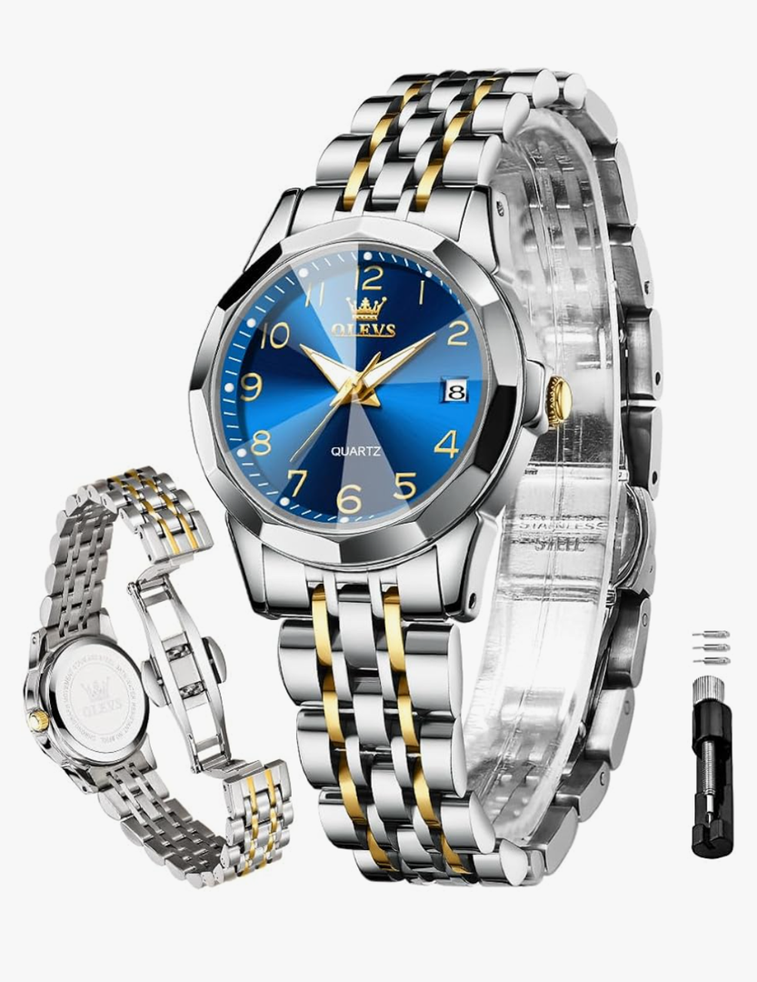 OLEVS Women's Watch Gold/Silver Analog Quartz Small Stainless Steel Business Formal Waterproof Luminous Date Ladies Watch