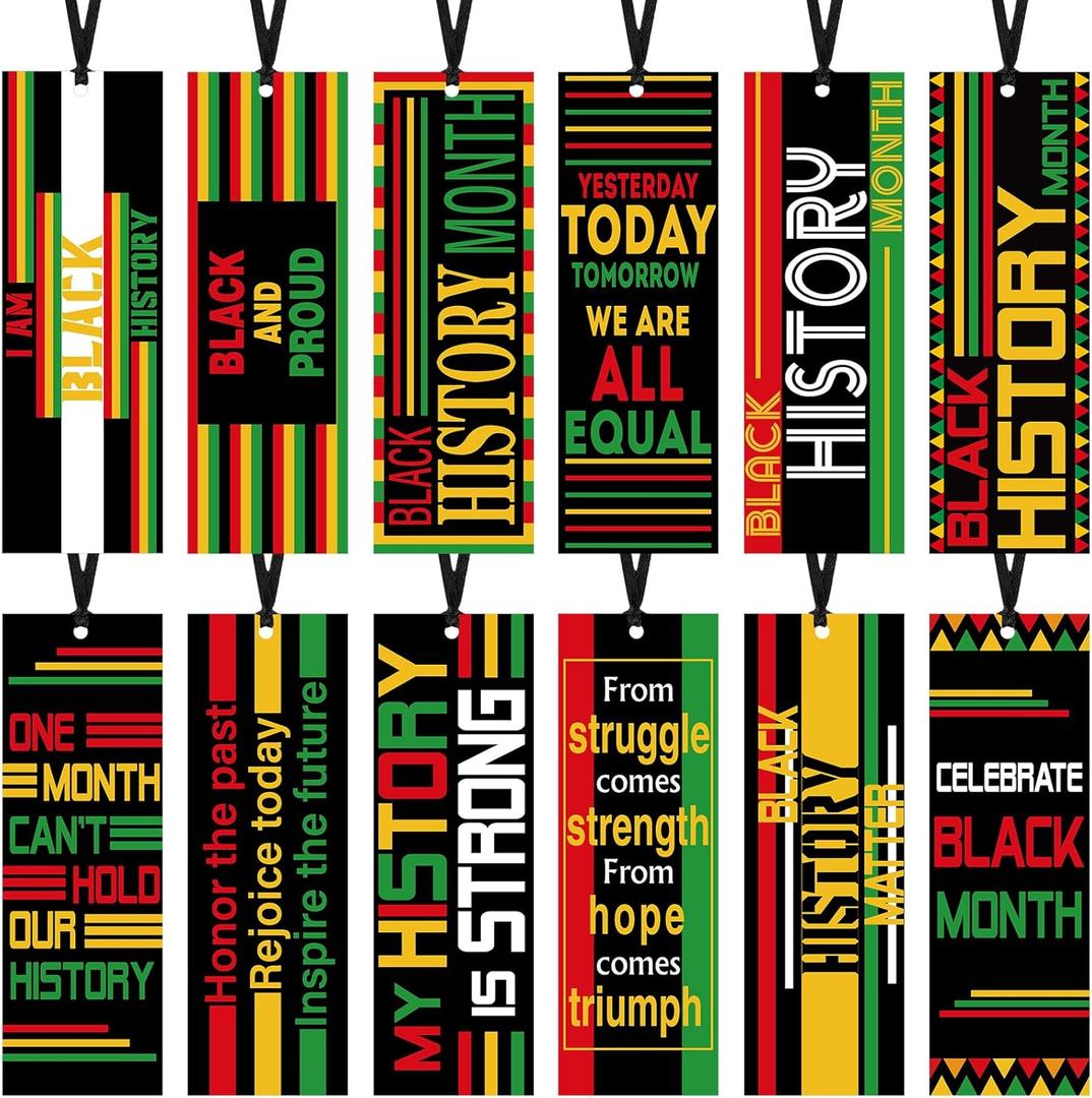 Skyygemm 120 Pcs Black History Month Bookmark Bulk Double Sided Inspirational Bookmarks African American Celebration Gifts with Ribbon for Women Men Black History Month Juneteenth Day Party Favor Gift