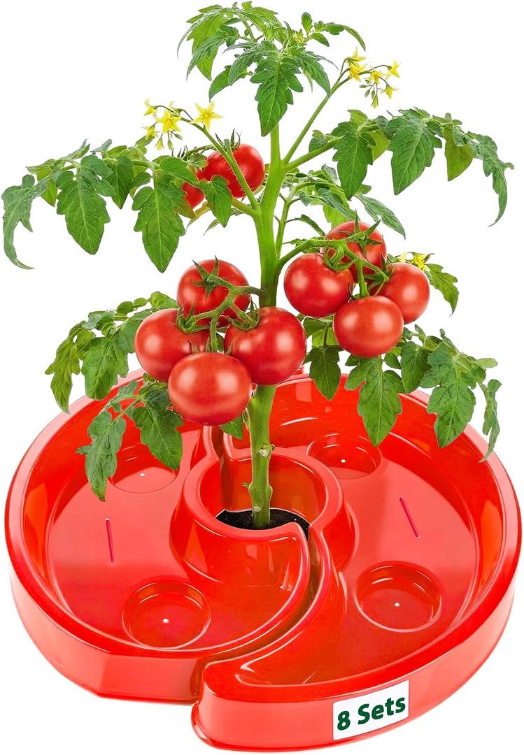8 Sets Tomato Watering Ring, Aqua-Direct Red Tomato Halo for Vegetable Direct Root Irrigation, Cuts Runoff, Promotes Vigorous Plant Growth | Rapid-Stake Mount Red