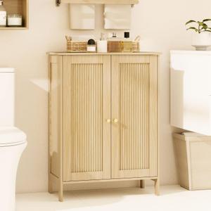 Fluted Bathroom Storage Cabinet with 2 Doors & Shelf, Natural