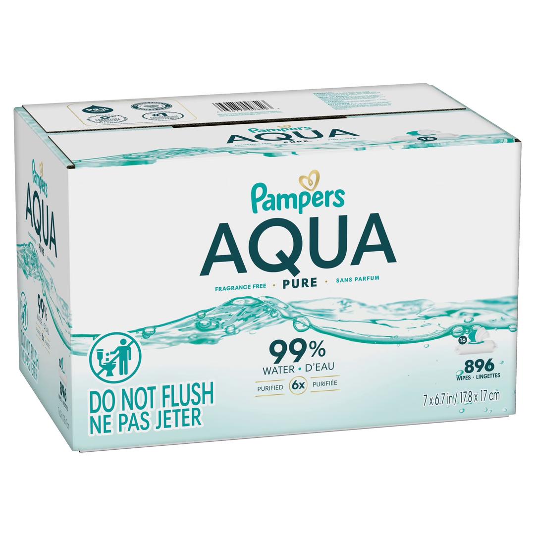 Pampers Aqua Pure Baby Wipes Unscented, 16-Pack, 896 Total Wipes