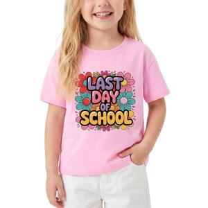 Last Day of School T-Shirt for Kids Toddler Funny Short Sleeve Tee Girls Boys Cotton 2T-8T (Pink)