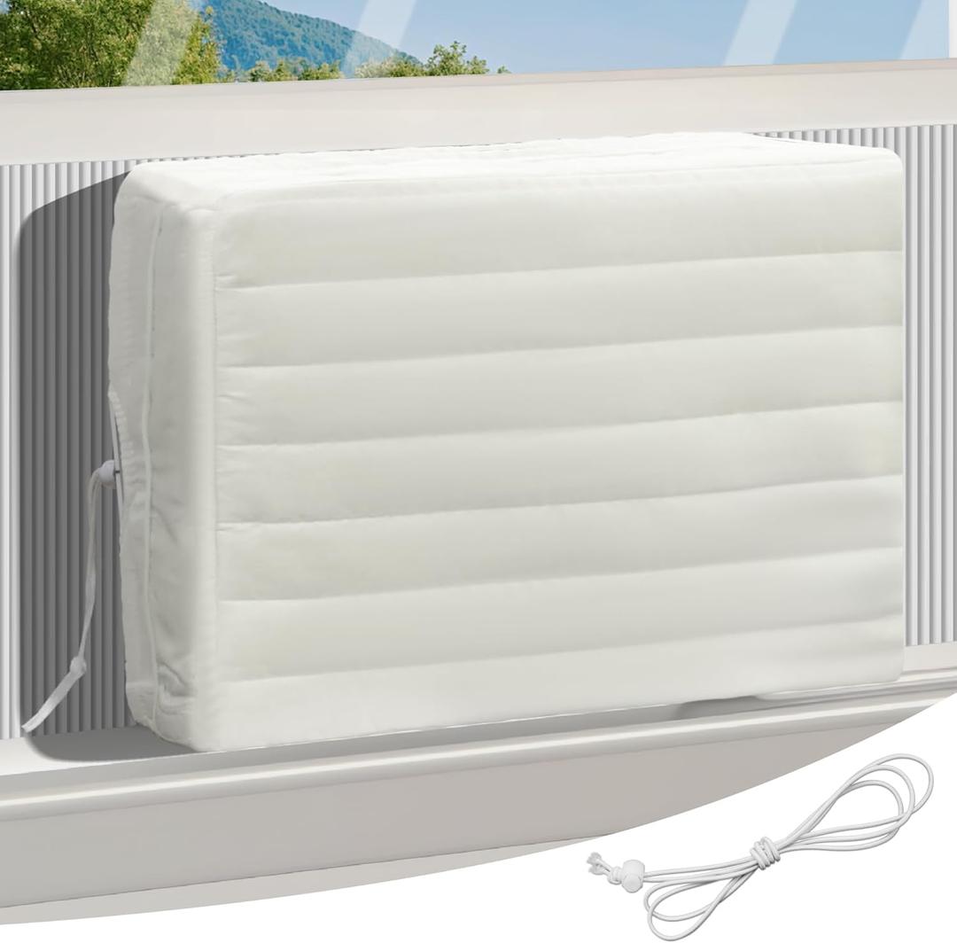 Air Conditioner Covers for Inside, Insulated Airconditionercover for Winter, Window AC Cover with Drawstring Double Insulation, Wall airconditioner Winter cover, White, M(21"x15"x3.5")