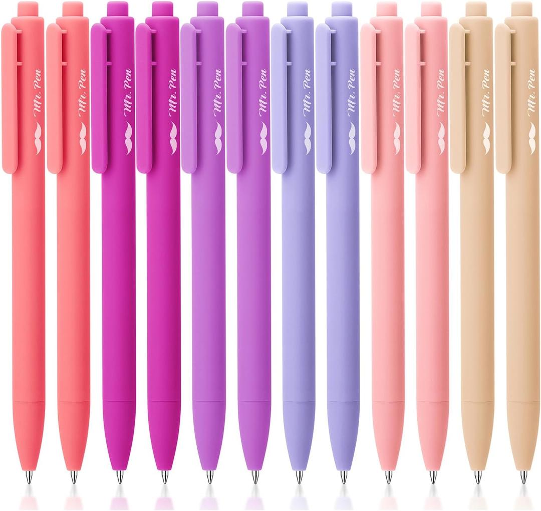 Mr. Pen- Retractable Gel Pens, 12 Pack, Black Ink, Blushing Bloom Color Barrel, Fine Point 0.5mm, Fast Dry, Smooth Writing, Cute Pens for Drawing, Writing Planner and School Supplies