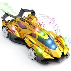 Remote Control Car for Boys 4-7 8-12 Drift Rc Cars with 360° Rotation, Spray, Music & Lights 1:12 Rechargeable Rc Car Toys 10-12km/h Sport Race Toy Cars Gifts for Kids - Gold