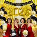 New Years Eve Party Supplies 2026, Happy New Years Decorations, Happy New Year Banner, Hats, Glasses, Hanging Swirls, Black Gold Balloons, Photo Props, Champagne Wine Glass 2026 Foil Balloon, Curtain