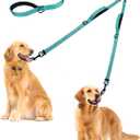 PetBonus Double Dog Leash, No Tangle Dual Leash, Reflective Walking Training Lead, 4 Comfortable Padded Handles for 2 Dogs with Collapsible Bowl and Waste Bags (Turquoise, Large)