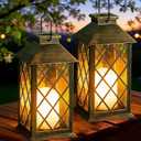 Solar Lanterns Outdoor Waterproof, 2 Pack 9" Glass Hanging Solar Lights with Flickering Flameless Candle, Outdoor Lanterns for Patio Wall Porch Table Garden Yard, Gift for Women Mom - Bronze