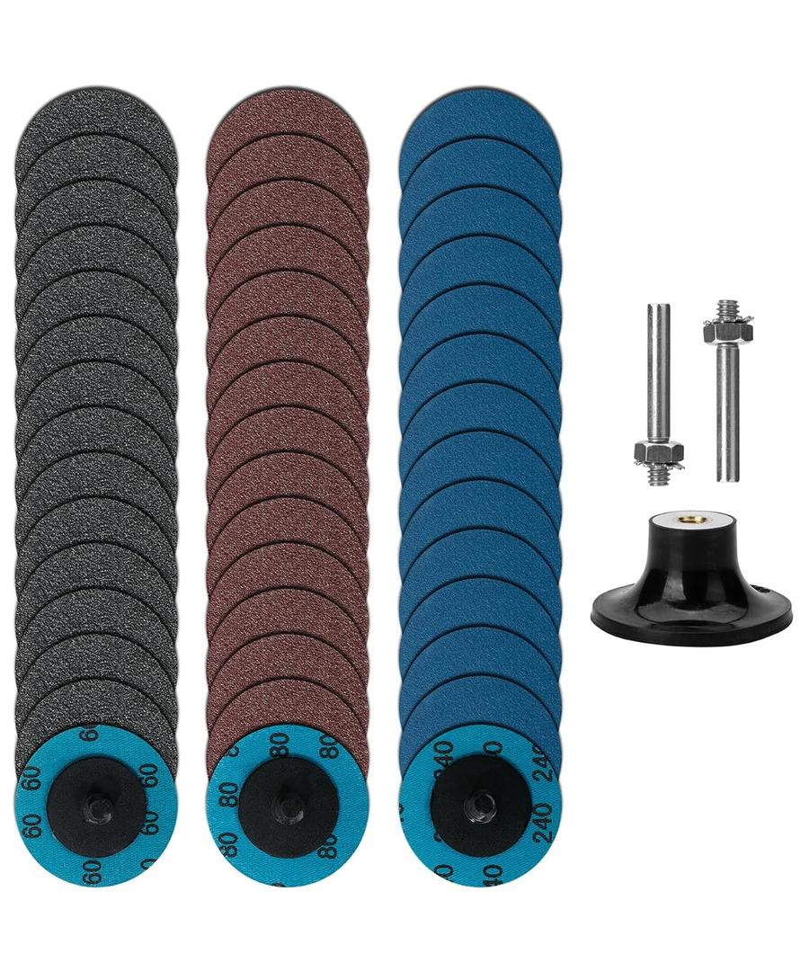 Bates Quick Change Sanding Discs - 47 Pcs, 2-Inch With 1/4" Holder, Grinding and Abrasive Wheels for Drill, Grinder Pads