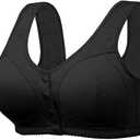 Ribbed Bras for Women Front Closure No Underwire Comfort Senior Wireless Snap Closing Bra (Black) 38D