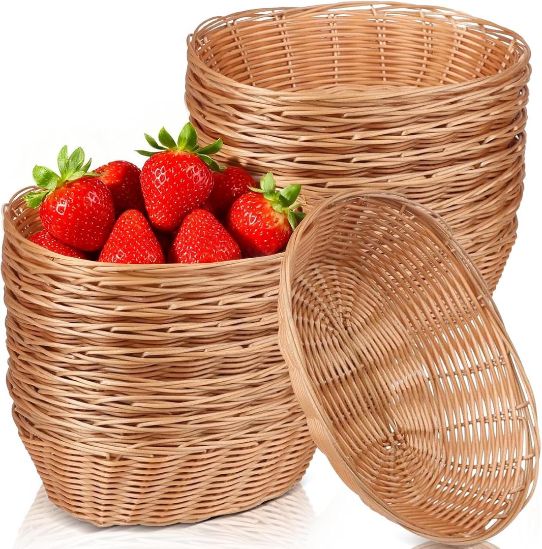 20 Pack Oval Poly Wicker Baskets 9.1 x 6 x 2.6 Inch Wicker Bread Baskets, Small Size Gift Baskets for Kitchen, Restaurant, Fruit Storage, and Food Display