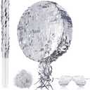 Disco Ball Small Piata with Stick Blindfold and Confetti, Silver Foil Piatas for Birthday Party Kids Adults Retro Birthday Game Party Decorations Supplies(Round)