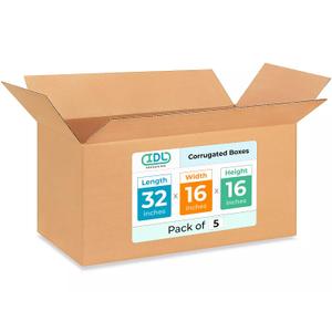 Extra Large Shipping & Moving Boxes 32 x 16 x 16 inches (5-Pack) - Extra Strength 200 lb vs Regular - Corrugated Heavy Duty Moving Boxes - Durable Cardboard Moving Box - Large Box by IDL Packaging | Extra Strength 200 lb vs Regular - Corrugated Heavy Duty Moving Boxes - Durable Large Cardboard Moving Box by IDL Packaging