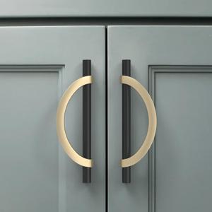 Amerdeco 6 Pack Black Brushed Gold Cabinet Pulls 5 Inch(128MM) Hole Centers Kitchen Cabinet Handles Hardware Kitchen Handles for Cabinets Cupboard Handles Drawer Pulls