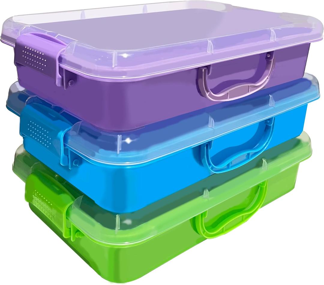 4 Qt (3.8L) Sensory Bin With Lid - 3 Pack, Stackable Storage Sensory Bins with Lids, Portable Sandbox, Organizers Sand, Arts, Crafts, (Blue, Green, Purple)