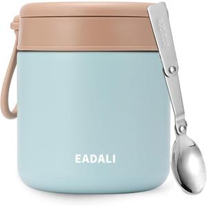 Eadali 15.2oz Kids Food Jar for Hot Food  Vacuum Insulated Lunch Container with 316 Stainless Steel Interior, Leakproof Wide Mouth & Foldable Spoon for School Meals