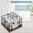 Napkin Holder Flat for Table, Modern Farmhouse Metal Napkin Holder with Weighted Arm, Cocktail Kitchen Bathroom Napkin Dispenser Black