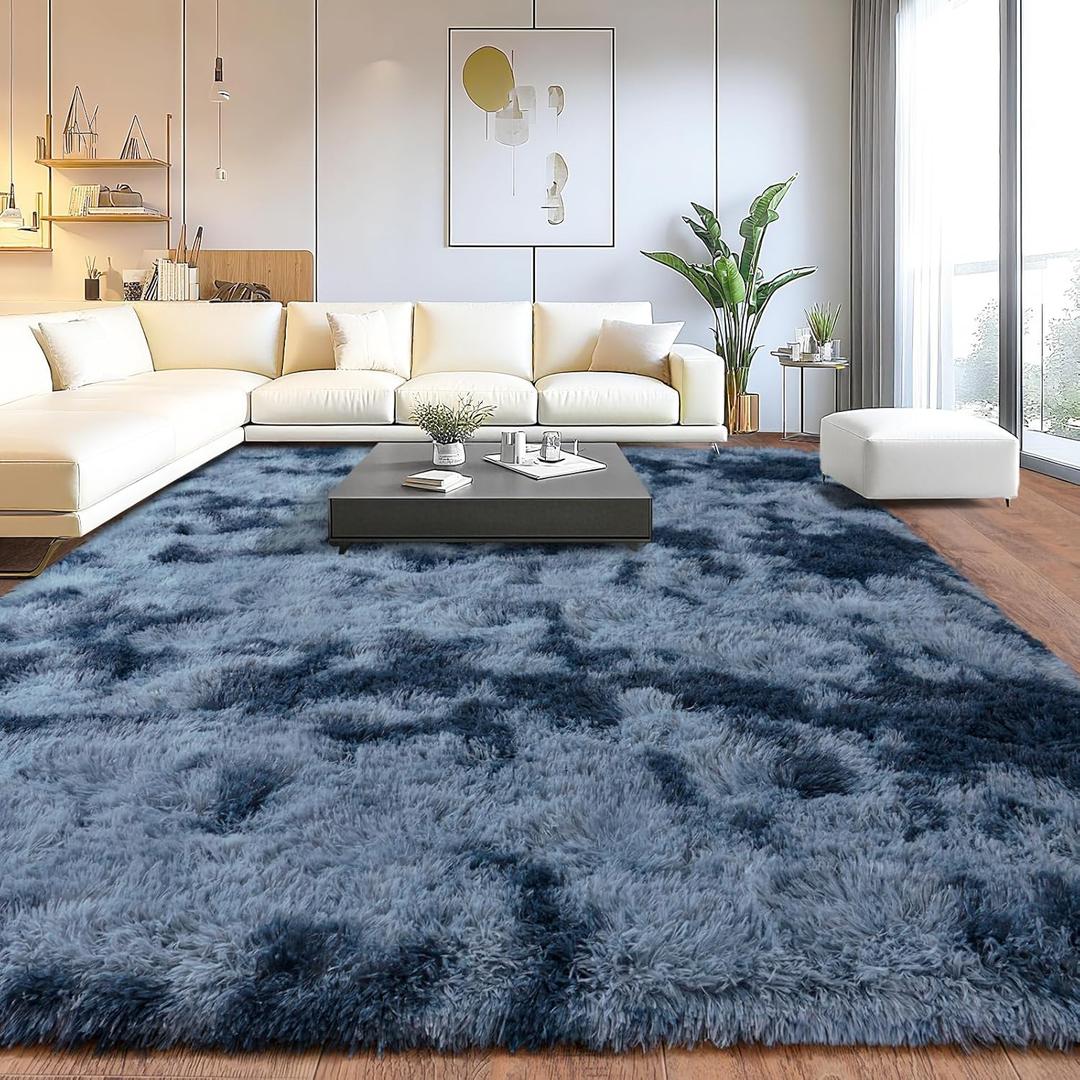 Upgrade Non-Slip Plush Rugs for Living Room, Soft Shaggy Carpets for Living Room, Fuzzy Rugs for Kids' Room, Perfect Decor for Modern Home New Blue Grey 8x10Feet