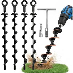 Ground Anchors Heavy Duty, 15in Steel Spiral Trampoline Stakes,4 Pack, Easy Install for Hard Soil, Ground Stakes Tie Down Kit for Trampoline, Shed, Tent, Swing Set, Canopy, High Wind Outdoor Security