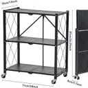 BRIAN & DANY 3-Tier Foldable Storage Shelves with Wheels, No Assembly Folding Shelf Metal Rack, Shelving Unit for Kitchen, Garage, Black