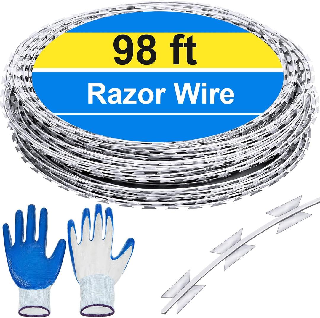 98ft Razor Wire Fencing Concertina Barbed Wire Fence, 18inch D