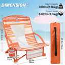 Beach Chairs for Adults 2 Pack,Heavy Duty Folding Low Back Camping Chairs w/Cooler Bag,Mesh Back,Cup Holder & Storage Bag,Compact Sling Chair for Lawn,Picnic,Travel,Orange Strip, Small