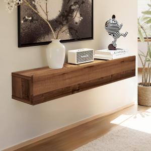 Floating Solid Wood Console Table, 47'' Wall Mounted Narrow Entryway Table with Storage Shelf, Modern Couch Shelves Small Entry Way Tables for Entryway, Front Hall, Hallway (Walnut, 47.24IN)