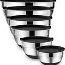 Umite Chef Mixing Bowls with Airtight Lids，6 piece Stainless Steel Metal Nesting Storage Bowls, Non-Slip Bottoms Size 7, 3.5, 2.5, 2.0,1.5, 1QT, Great for Mixing & Serving(Black)