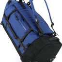 Rolling Duffle Bag with Wheels,86L 30Folding Duffle Backpack with 2 Wheels,Travel Bag with Separate Shoe Compartment,Dark Blue