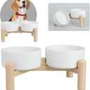 Elevated Ceramic Dog Bowl Set of 2 - Double Dishes with Non-Slip Stand - Raised Food and Water Bowls - Ideal for Small to Medium Dogs - Each Holds 2 Cups (28.75 fl oz) - White, M