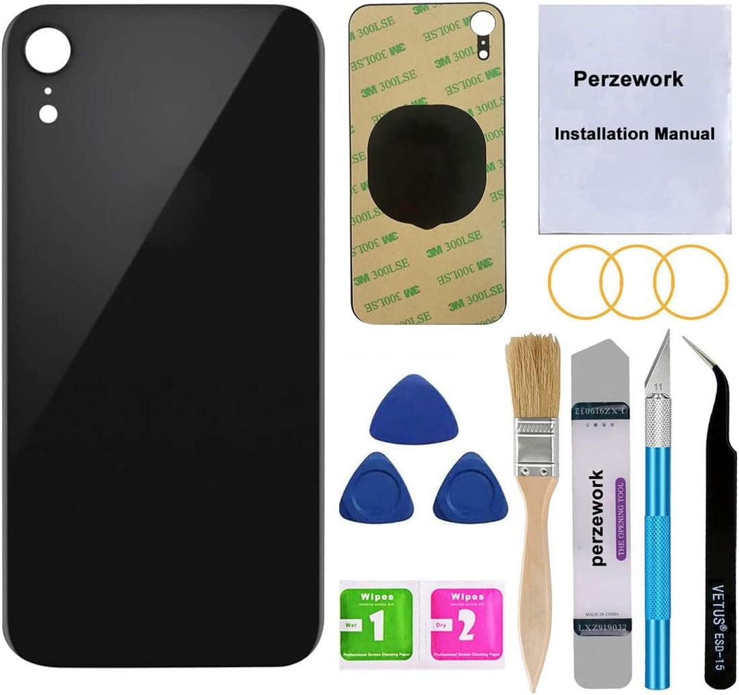 OEM Rear Back Glass Replacement for iPhone XR 6.1 inches with Reparing Toolkit and Pre-Installed Adhesive (Black)