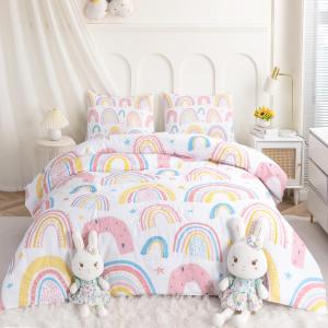 BEDMUST Kids' Rainbow Comforter Set - 3PCS Twin Size Colorful Bedding for Girls, Lightweight Soft Pink Yellow Rainbow Star Bed Set with 2 Pillowcase, Machine Washable, Durable & Cozy Bedroom Decor